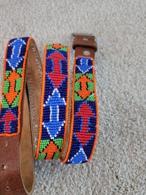 Handbeaded Leather Belt with Bright Geometric Pattern